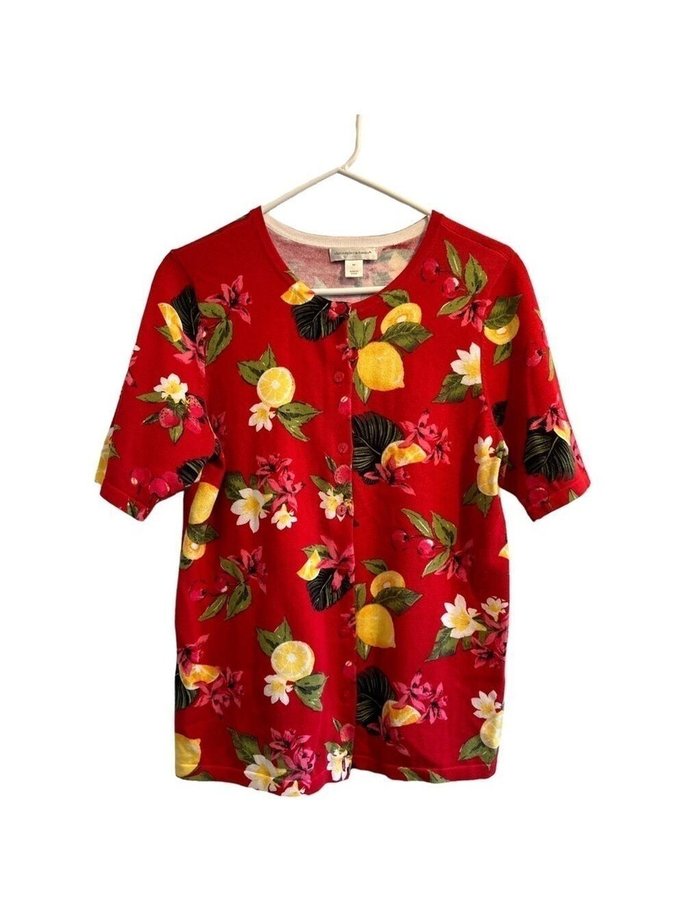 Christopher & Banks Sweater Womens Medium Red w/ Short Sleeves